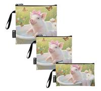 KLL A Pig in The Bath. Paquete de 3 bolsas reutilizables con cremallera para aperitivos, bolsa portátil de emergencia para mujeres y niñas