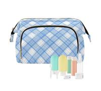 KLL Azure Buffalo - Bolsa de maquillaje a cuadros ligera para mujer, bolsa de viaje para mujeres y mujeres, billetera para brochas de maquillaje