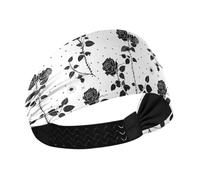 KLL Black Roses - Diademas extra anchas que absorben la humedad para mujer, banda elástica para el sudor, para deportes, baloncesto, ciclismo
