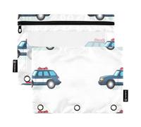 KLL Blue Police Car Herd - Estuche para lápices con 3 agujeros para 3 anillas con cremallera para suministros de papelería escolar