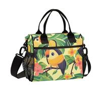 KLL Bolsa de almuerzo portátil resistente con diseño de loro tropical de dibujos animados con correa para el hombro, para el trabajo, para jardín de infantes, almuerzo de Trabajo para mujer