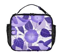 KLL Bolsa de almuerzo rectangular portátil a prueba de fugas, con correa de hombro extraíble, bolsa de gran capacidad para el trabajo, oficina, dibujos animados, morado, gloria, flores, pájaros