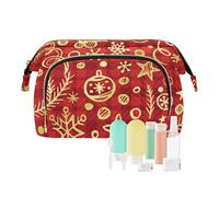 KLL Bolsa de maquillaje con cremallera para mujer, monedero para maquillaje, cosméticos, diseño de cuadros dorados y rojos, 25,9 x 15 x 17 cm, Merry Christmas - Cuadros a cuadros dorados y rojos,