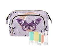 KLL Bolsa de maquillaje portátil organizadora para cosméticos grandes, bohemia, estrellas moradas, mariposas, hierbas, 10.2 x 5.9 x 6.7 pulgadas, Boho Magic Purple Stars Butterflies Herbs,