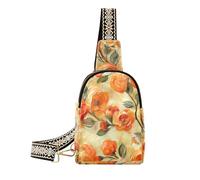 KLL Bolsa de moda con pintura al óleo de bellota, mandarina, floral, naranja y verde, para niñas, impermeable, para mujer, bolso cruzado para senderismo