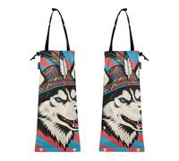 KLL Bolsas de basura para coche, paquete de 2 bolsas de basura para coche, estilo tribal, perro husky, rayas rojas y azules