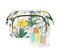 KLL Bolsas de cosméticos de color plateado, diseño de flores de verano, rosas, mariposas, bolsas de cosméticos grandes, 12, 1 size