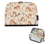 KLL Bolsas de maquillaje de gran capacidad, bonitas bolsas de papelería para adolescentes, niñas, escuela preparada, tigres, color beige