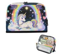 KLL Bolsas para lápices de gran capacidad, bolsa de almacenamiento vertical con ranura para lápices, para niños, viajes, lindos unicornios arcoíris