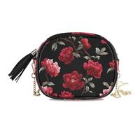 KLL Bolso bandolera para hombre, diseño de peonía china, malvavisco, color negro, con ranuras para tarjetas de crédito, pequeño bolso de hombro para llevar a caminar