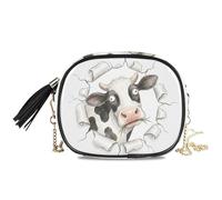 KLL Bolso cruzado para hombre con diseño de vaca manchada mirando a través de la pared oeste con ranuras para tarjetas de crédito, bolsa para teléfono celular, tener una comida