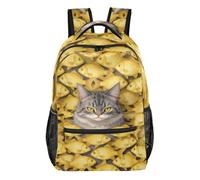 KLL Bonita mochila de viaje para niños con diseño de gato en pila de peces con bolsa grande para libros para niños y niñas de sexto grado, Lindo gato en pila de peces, Medium, Moda