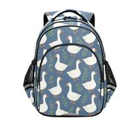 KLL Bonita mochila escolar para niños, adolescentes, niños, primaria, secundaria, viajes, lindos gansos blancos con hojas verdes