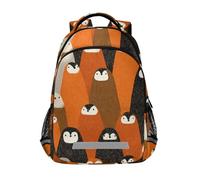 KLL Bonita mochila infantil con correa para el pecho, diseño de pingüino, bronce, naranja y marrón, para niños y niñas de sexto grado