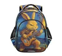 KLL Bonita mochila para niñas, niños, estudiantes, primaria, escuela secundaria, mochila informal para el día de Pascua, conejo, toca guitarra, noche estrellada