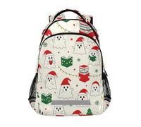 KLL Bonito sombrero de Papá Noel de Navidad, fantasmas, mochilas espeluznantes para niños escolares con correa para el pecho, bolsa de libros para adolescentes, niñas, mochilas escolares para ni?os de