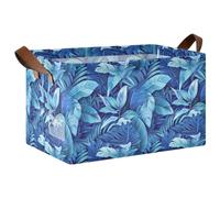 KLL Canastas decorativas azules con asas para estantes, con hojas tropicales, organizadores para el hogar, organizador de armario, estantería, librería, paquete de 2 organizadores para ropa