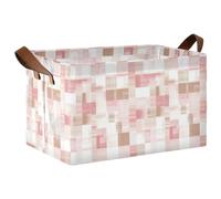 KLL Canastas plegables decorativas con asas, diseño de pata de gallo a cuadros en espiga, color blanco y rosa, contenedores de almacenamiento para estantes y armarios, paquete de 2 cajas de