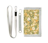 KLL Cartera triple para hombre con ilustración pastoral floral amarilla para regalo de cumpleaños, cartera de viaje informal de moda con cordón