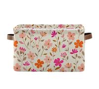 KLL Cestas de almacenamiento con patrón de follaje de flores pequeñas, color rosa, naranja, beige claro, y contenedores de almacenamiento impermeables con mango resistente, decoración de atorage, 2