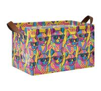 KLL Cestas de almacenamiento plegables con asas de estilo pop art con ilustración de gato, organizador de armario plegable para estantes, organizador de armario, estantería, librería, paquete de 2