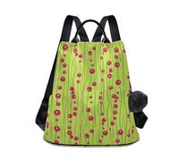 KLL Cherry Wine Strings - Mochila antirrobo para laptop, color verde lima, para viajes, trabajo, uso diario con llavero de pompón