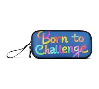 KLL Colorido Word Born to Challenge - Estuche grande de nailon con cremallera para lápices universitario, de alta capacidad, para niñas adolescentes y niñas de primaria