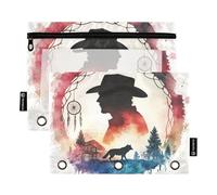 KLL Cowboy Dream Catchers Tribal Wolf Small Western Town - Bolsas para lápices, 3 agujeros perforados para carpeta, 3 anillos con impermeable, organizador de documentos de oficina
