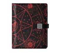 KLL Cuaderno de composición forrado de cuero, cuaderno universitario para diario, portátil, gótico, rojo, negro, Halloween, tarot, astrología, 6.7 x 9.2 pulgadas