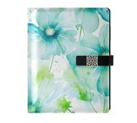 KLL Cuaderno de espiral forrado de cuero con rayas universitarias para la universidad, portátil, flores de acuarela, color verde claro, 6.7 x 9.2 pulgadas