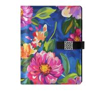 KLL Cuaderno rayado de cuero con rayas universitarias para planificar, cubierta a prueba de agua, flores de acuarela, azul real, 6.7 x 9.2 pulgadas