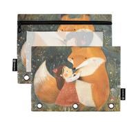 KLL Cute Fox Little Girl - Bolsas para lápices con 3 agujeros para carpeta, 3 anillos con tres anillos para accesorios de papelería escolar