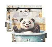 KLL Cute Panda Retro - Estuche transparente para lápices de bañera con 3 anillas y 3 agujeros para suministros de oficina