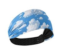 KLL Diademas de entrenamiento antideslizantes para mujer, diseño de cielo azul y nubes blancas, banda elástica para entrenamiento, senderismo, voleibol