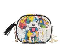 KLL Divertidos bolsos cruzados con diseño de perro caniche gigante colorido para mujer, a la moda, con correa ajustable, bolsos pequeños con fecha