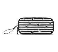 KLL Estuche de nailon con diseño de rayas negras y blancas y estrellas y luna, estuche de almacenamiento para lápices, organizador de papelería para la escuela