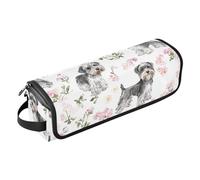 KLL Estuche de viaje 2 en 1 con tapete de hierro, impermeable, portátil, abierto, plano, bolsa de viaje para rizador, secador de pelo plano, perros Schnauzer en miniatura estéticos, color blanco