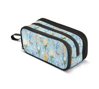 KLL Estuche escolar de gran capacidad, organizador con compartimento para cepillo y estuche para lápices para hombre, cosméticos, flores, jacintos, mariposas, abejas, azul