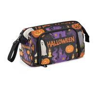 KLL Estuche naranja para lápices de calabaza de Halloween, bolsa de gran capacidad con cremallera y cremallera para adolescentes y niñas