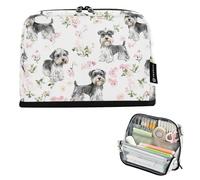 KLL Estuche para lápices, bolsa vertical de gran capacidad, organizador de papelería multiusos para hombres, viajes, estética, miniatura, Schnauzer, perros, color blanco