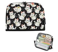 KLL Estuche para lápices de gran capacidad, bolsa de cosméticos de pie, bolsa de papelería para hombres, escuela preparada, linda caricatura Maneki-neko