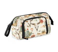 KLL Estuche para lápices de gran capacidad con cremallera para adolescentes, botas vaqueras, vaqueros, vastos desiertos, Western Cowboy Boho Cactus, Skull Vast Wilderness, 1 size, Art Deco