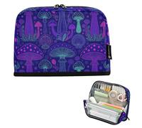 KLL Estuche para lápices de gran capacidad con ranura organizador de almacenamiento para adolescentes y niñas, escuela preparada, neón, magia, hongo, psicodélico, morado