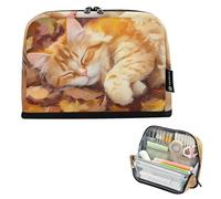 KLL Estuche para lápices de gran capacidad, estuche para cosméticos con compartimento, estuche de papelería para estudiantes universitarios, escuela secundaria, pintura al óleo, gato, otoño