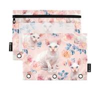 KLL Estuche transparente Devon Rex Cats Blush para lápices con 3 anillas, estuche impermeable para suministros de papelería escolar