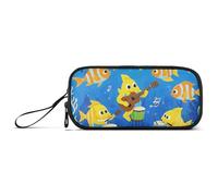 KLL Funny Ocean Music Concert Fish Blue - Estuche grande de nailon para niñas, gran capacidad con cremallera, estuche de malla para lápices, papelería para adolescentes de primaria