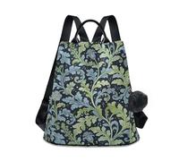 KLL Green Seaweed Leaf William Morris Fashion - Mochila de viaje para laptop, mochila universitaria multiusos para mujer, para compras diarias en la universidad, con llavero de pompón