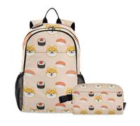 KLL Juego de mochila y bolsa de almuerzo para adolescentes Shiba Inu y Sushi con bonito estampado