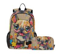 KLL Juego de mochila y bolsa de almuerzo para adolescentes y niñas, diseño de perro francés