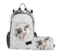 KLL Juego de mochila y bolsa de almuerzo para adolescentes y niñas, diseño de vaca manchada